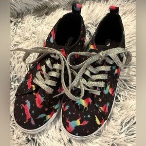 JustFab Black and Rainbow Unicorn Kids Sneakers